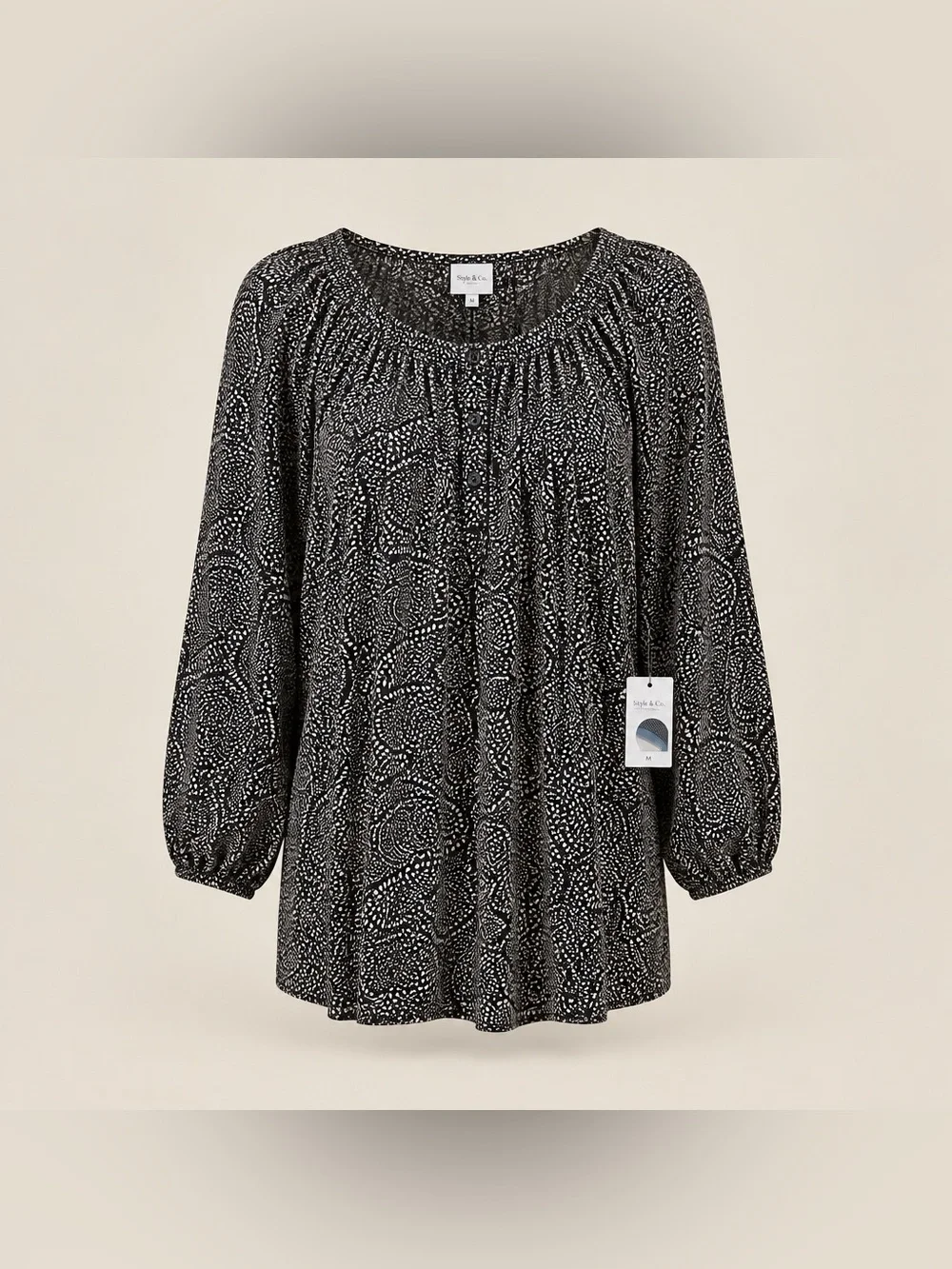 Croft & Barrow 3X Woman’s Smocked shoulder Paisley Print Rayon blouse